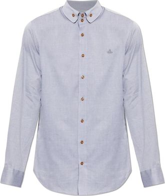 Vivienne Westwood Two Button Krall Shirt - Heren - Casual Overhemden - Grijs - 2XL - Katoen - Overhemden