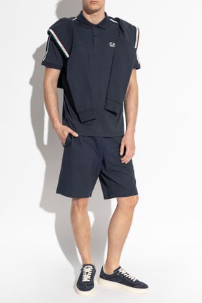 Emporio Armani Polo Shirt With Printed Logo, Mens, Navy Blue