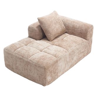 STILVORA Chaise Longue 1 Plaza Con Coj&iacute;n Y Bolsillos Laterales Confort Tipo Nube Sof&aacute; En Chenilla Caqui