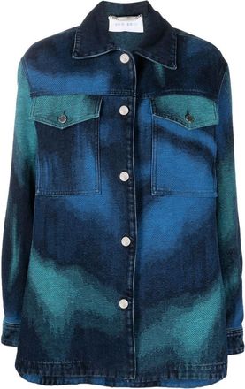 Alberta Ferretti abstract-print long-sleeve denim jacket - women - Cotton/Polyester - 44 - Blue