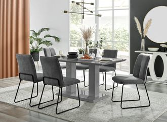 Furniturebox Imperia High Gloss Grey Dining Table & 6 Halleyy Chairs in Dark Grey