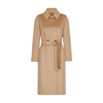 Max Mara Abrigo Largo Cruzado con Cintur&oacute;n - Coats - Mujer - Marr&oacute;n - 2XS