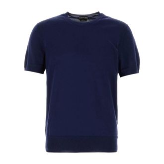 Tom Ford T-Shirts, male, Blue, Size: L Pure Cotton Crew Neck