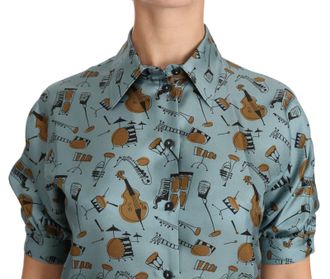 Dolce & Gabbana Multicolor Musical Instruments Silk Short sleeve Womens Shirt