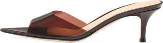 Generic Brown,7.5 UK,High Heel Mules for Women Slip On Open Pointed Toe Kitten Heel Pumps PVC Transparent Slingback Sandals Prom Party Dressy Shoes