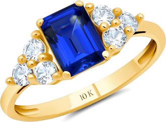 MAX + STONE 10k Yellow or White Gold Gemstone Emerald Cut Birthstone Anniversary Ring