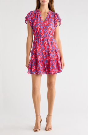 Sugarlips Averly Print Ruffle Trim Tiered Babydoll Minidress in Red-Pink-Multi at Nordstrom, Size X-Small