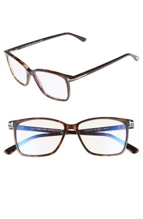 Tom Ford 55mm Blue Block Optical Glasses in Dark Havana/blue at Nordstrom
