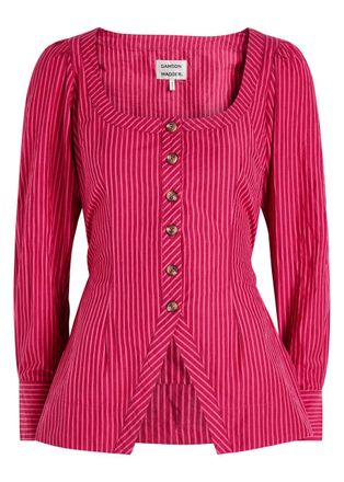 Damson Madder Clare Striped Cotton Blouse - Red - 14 (UK14 / L)