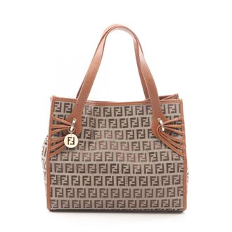 Fendi Beige Brown Canvas Handbag Tote Bag (Pre-Owned)