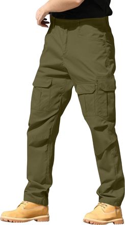 Generic Cargo Trousers for Men Stretch Slim Fit Combat Pants Multi Pockets Walking Durable Workwear with Elastic Waist Safety Tactical Pants for Fishing, Camp