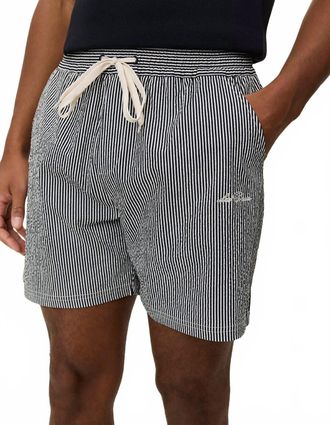 Les Deux Mens Stan Stripe Seersucker Swim Shorts In Black