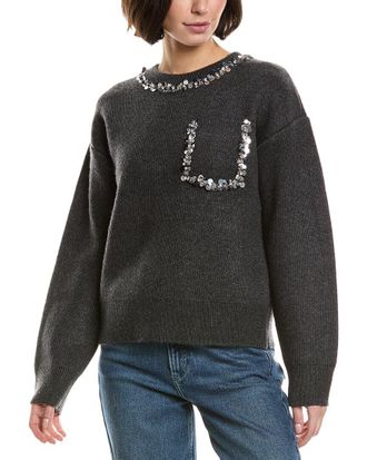endless rose Relaxed Jewel-Trim Wool-Blend Sweater