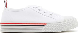 Thom Browne Witte Katoenen Sneakers met Streepdetail - Heren - Sneakers - Wit - 40 EU - Katoen - Schoenen