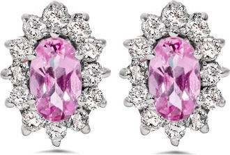 Pompeii3 3/4ct Halo Diamond Pink Topaz Studs 14K White Gold