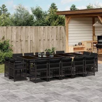 vidaXL Set Comedor De Jard&iacute;n Con Cojines 15 Pzas Rat&aacute;n Sint&eacute;tico Negro Vidaxl