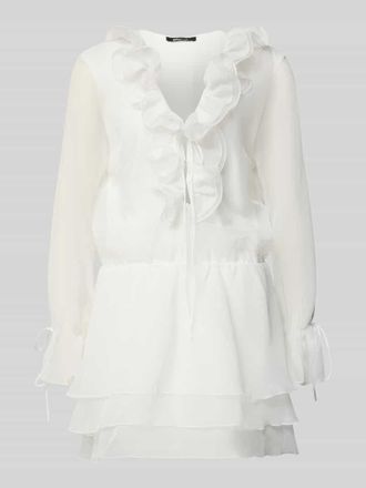 Gina Tricot Minikleid mit R&uuml;schen und Schn&uuml;rung in Offwhite, Gr&ouml;&szlig;e XL