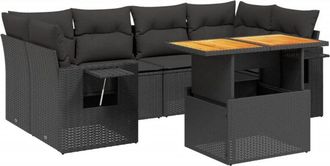 vidaXL Set De Comedor De Jard&iacute;n 7 Pzas Y Cojines Rat&aacute;n Sint&eacute;tico Negro Vidaxl