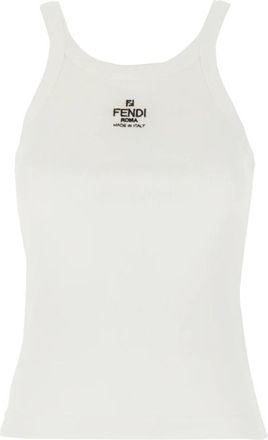 Fendi Ribgebreide Tanktop - Dames - Tops zonder mouwen - Wit - L - Katoen - Tops