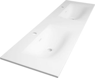 Marcel Breuer Glacier wastafel - 160x46x2cm - 2 wasbakken - 2 kraangaten- fine stone - mat wit