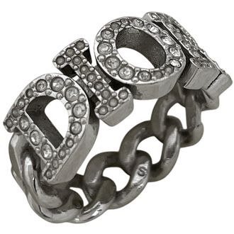 Dior Silver Gold Plating Rhinestone Silver Band Ring (Pre-Owned)