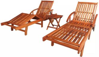 Nova Tumbonas 2 Unidades Y Mesita Madera Maciza De Acacia Vidaxl