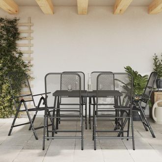 Berkfield Home 7 Piece Garden Dining Set Anthracite Metal Mesh in Black