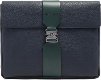 Piquadro Leren Clutch voor 13-inch i Pad Pro - Heren - Laptoptassen - Blauw - ONE Size - Katoen - Tassen
