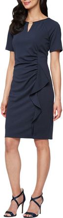 S.L. Fashions Keyhole Short Sleeve Ruffle Sheath Dress in Navy at Nordstrom Rack, Size 14