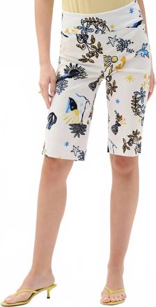 Joseph Ribkoff Printed High Waist Pull On Bermuda Shorts In Vanilla/multi