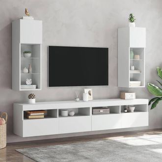 Berkfield Home TV Cabinets with LED Lights 2 pcs White 30.5x30x90 cm