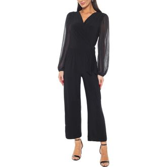 Tash And Sophie Surplice V-Neck Wrap Jersey Jumpsuit in Black at Nordstrom Rack, Size X-Large