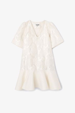 Ganni Satin Cloque Mini Dress - Size 14 White