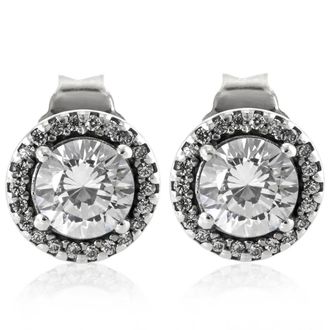 Pandora Round Sparkle Stud Earrings In Sterling Silver