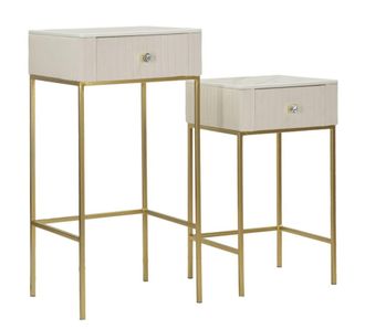 Mauro Ferretti Juego de 2 mesas altas cuadradas de terciopelo crema cm &oslash; 45x90-40x70