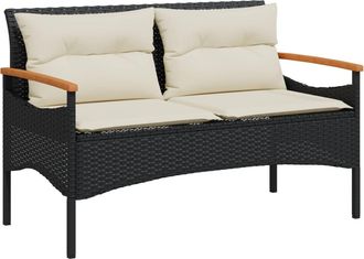 vidaXL Banco De Jard&iacute;n Y Cojines Rat&aacute;n Sint&eacute;tico Negro 116x62,5x74 Cm Vidaxl