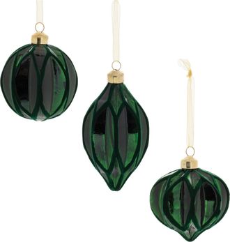 Melrose International Velvet Glass Ornament (Set of 12) - Green