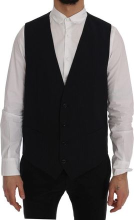 Dolce & Gabbana Mens Navy Pinstripe Vest Classic Fit - Black Wool - Size EU 52 (Mens)