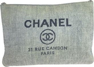 Chanel Gray Canvas Clutch Bag Pouch (Pre-Owned)