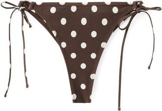 Mango Dot Side Tie Bikini Bottoms in Brown at Nordstrom, Size X-Small