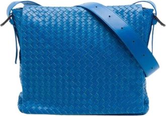 Bottega Veneta Pre-owned Woven Nappa Crossbody Bag - Dames - Vintage Schoudertas - Blauw - ONE Size - Leer - Vintage