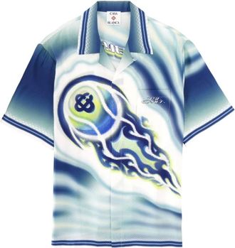 Casablanca Bowling shirt met korte mouwen en grafische print - Heren - Korte mouwen Overhemden - Blauw - S - Overhemden