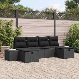 vidaXL Conjunto De Sof&aacute; De Jard&iacute;n 6 Pcs Negro Rat&aacute;n Sint&eacute;tico Vidaxl