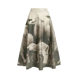 Moschino Printed Cotton Gabardine Skirt - female - Moschino - Midi Skirts - Multicolor - XL - Skirts