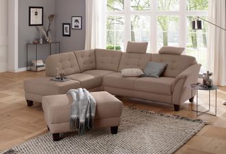 HOME AFFAIRE Ecksofa »Trondheim L-Form« mit Federkern und Knopfheftung im Rücken, Füsse Buche dunkel