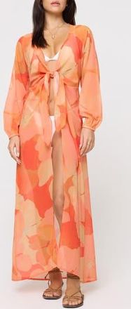 L*Space Anna Floral Tie Front Maxi Cover-Up Dress in Native Poppies at Nordstrom Rack, Size X-Large