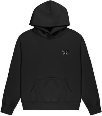 Dalix Butterfly Relaxed Midweight Fleece Pullover Hoodie in Black at Nordstrom, Size Xx-Large