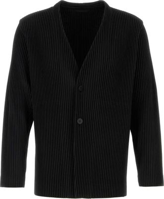 Issey Miyake Pleated Cardigan - Heren - Vesten - Zwart - L - Polyester - Truien & Vesten