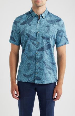 Tori Richard Marine Mosaic Jacquard Cotton Shirt in Ocean Blue at Nordstrom, Size Xx-Large