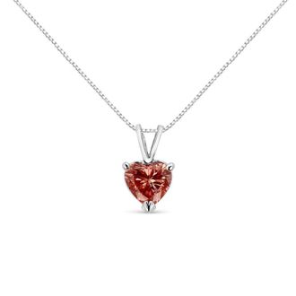 House of Brilliance IGI Certified 14K White Gold Martini Set 1.00 Cttw Lab Grown Pink Heart Diamond Solitaire 18 Pendant Necklace (Pink Color, SI2 Clarity)